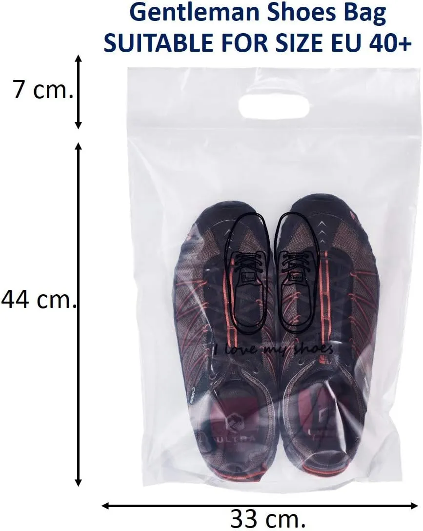 12 pieces of Zipper Heavy duty Clear Plastic Poly Bags Resealable Storage Shoes, Boot, Clothing, Linens, Books, Toys and others, a pleated expandable bottom. (Gentleman Shoes Bags)