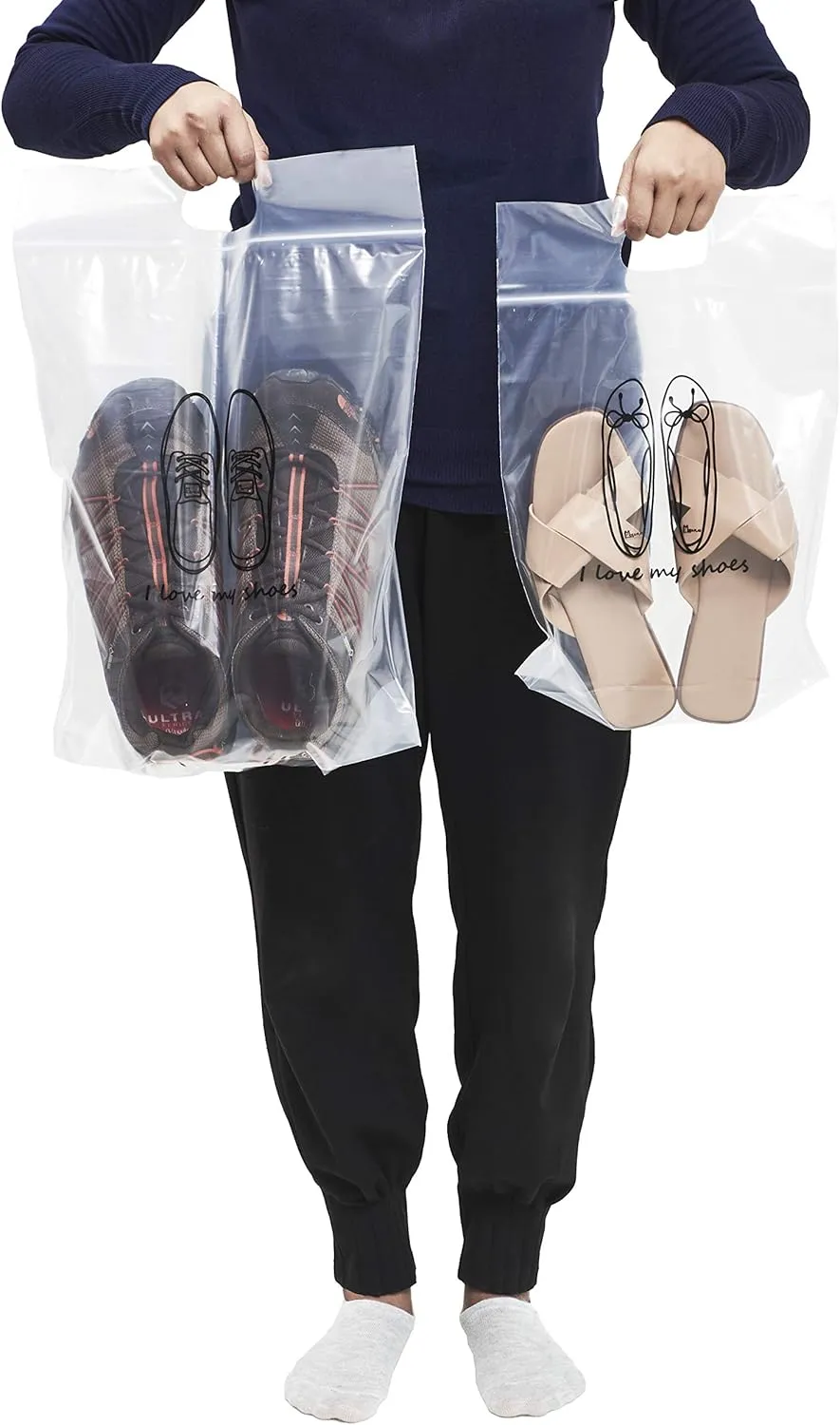 12 pieces of Zipper Heavy duty Clear Plastic Poly Bags Resealable Storage Shoes, Boot, Clothing, Linens, Books, Toys and others, a pleated expandable bottom. (Gentleman Shoes Bags)