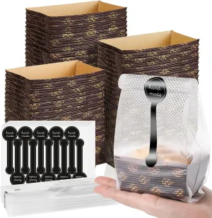 120 Pcs Mini Loaf Pans Disposable Set 3.1x1.5 Inch Paper Pans Rectangle Mold with Plastic Bags and Stickers, Easter Baking Party Supplies for Bread, Meatloaf, Wedding Birthday Baby Shower Return Gift