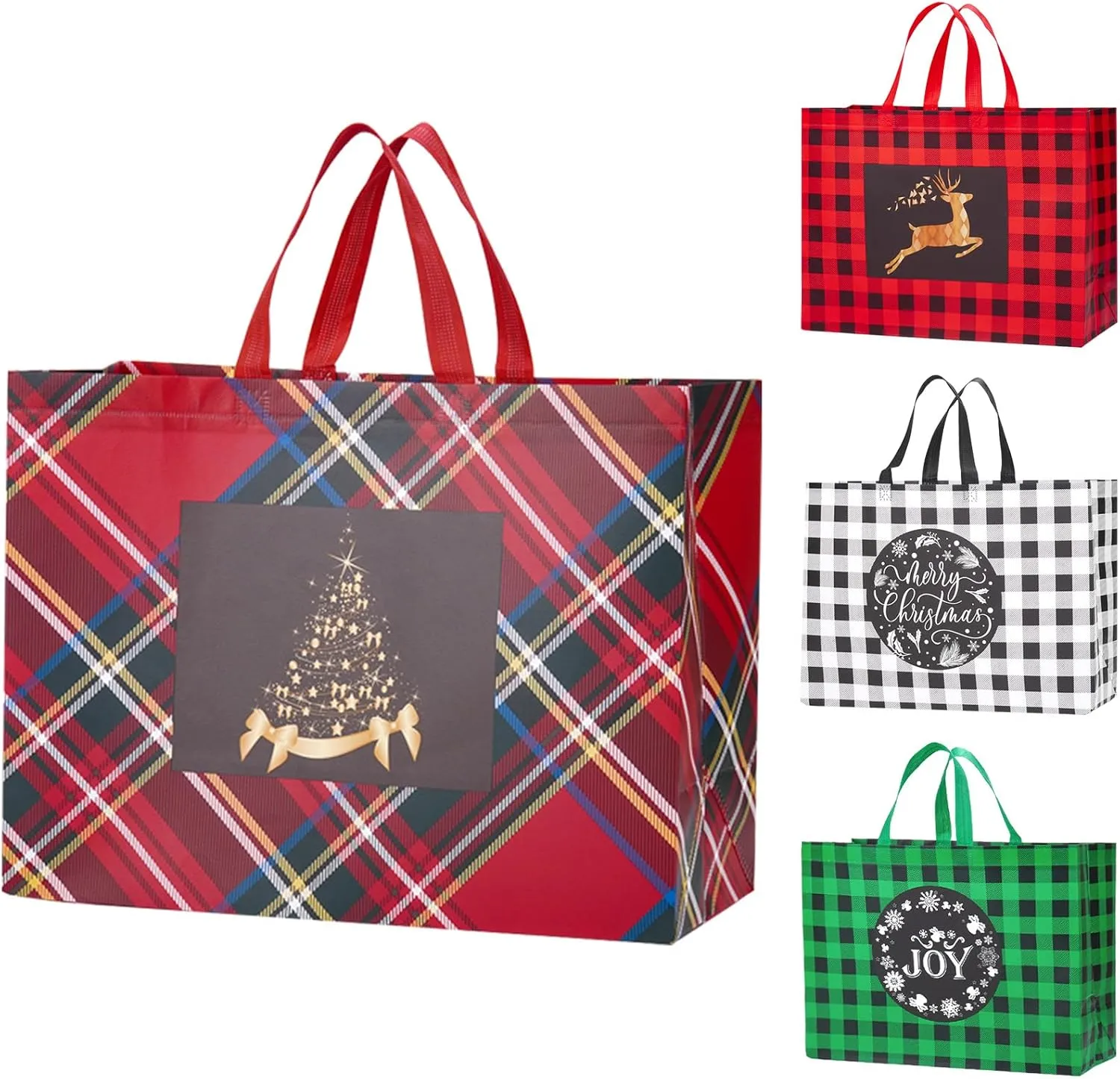 12PCS Extra Large Gift Bags, 16.9"12.6"7.1", Reusable Christmas Tote Bags With Handle, Non-Woven for Gifts Wrapping, Xmas Holiday