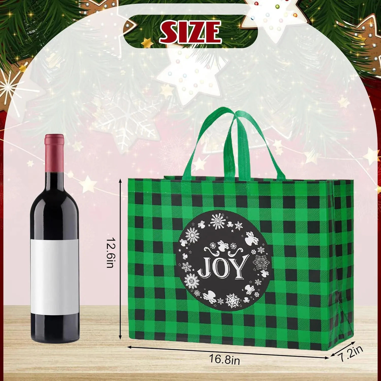 12PCS Extra Large Gift Bags, 16.9"12.6"7.1", Reusable Christmas Tote Bags With Handle, Non-Woven for Gifts Wrapping, Xmas Holiday