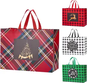 12PCS Extra Large Gift Bags, 16.9"12.6"7.1", Reusable Christmas Tote Bags With Handle, Non-Woven for Gifts Wrapping, Xmas Holiday
