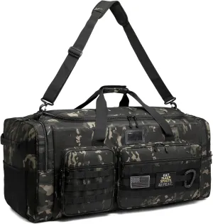 135L Large Military Tactical Duffle Bag, Travel Weekender Bag for Men Women, Sports Gym Bag with Insulated Pocket & Adjustable Strap, Black Camo