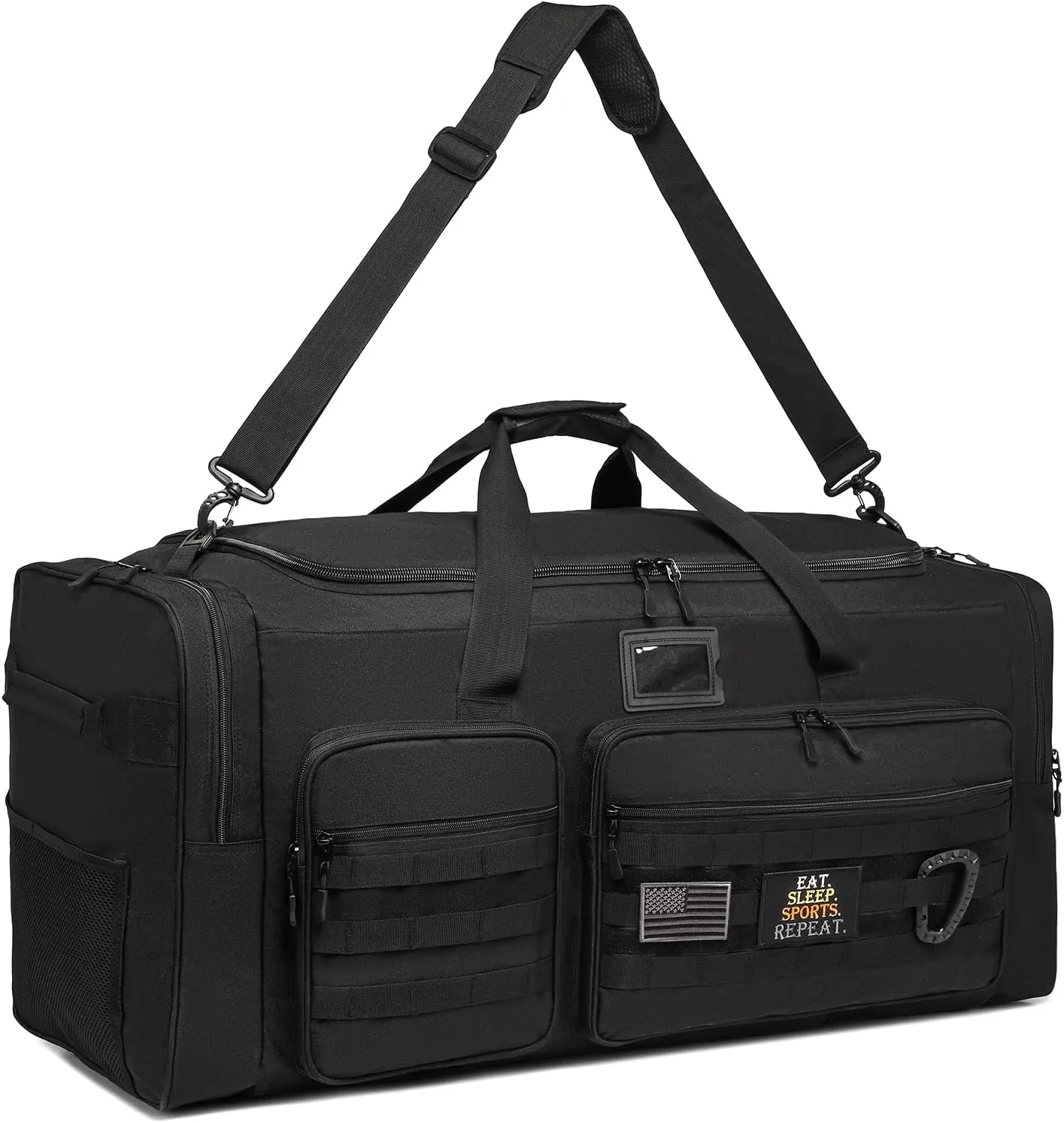 135L Large Military Tactical Duffle Bag, Travel Weekender Bag for Men Women, Sports Gym Bag with Insulated Pocket & Adjustable Strap, Black