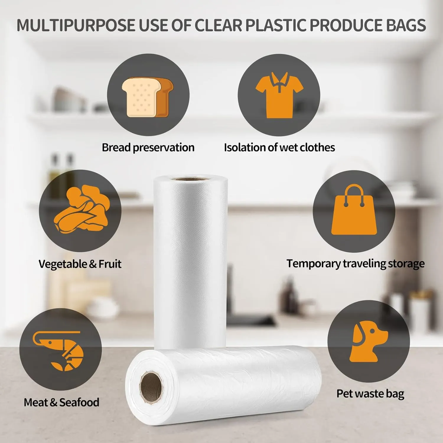 14” x 20” Food Storage Bags Roll, Clear Plastic Produce Bags for Vegetable Food Fruit Bread (1 Roll - 350pcs on a Roll)