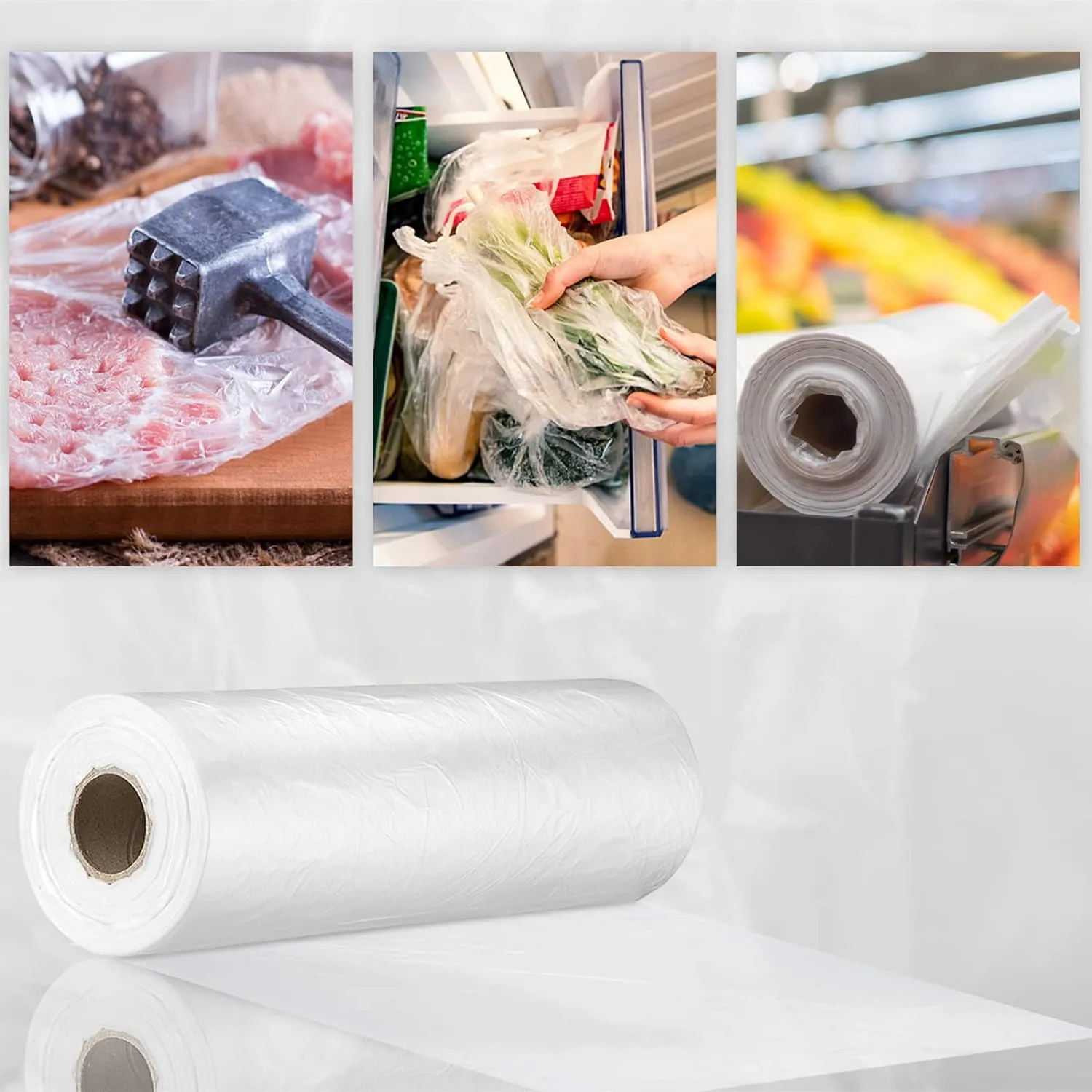 14” x 20” Food Storage Bags Roll, Clear Plastic Produce Bags for Vegetable Food Fruit Bread (1 Roll - 350pcs on a Roll)