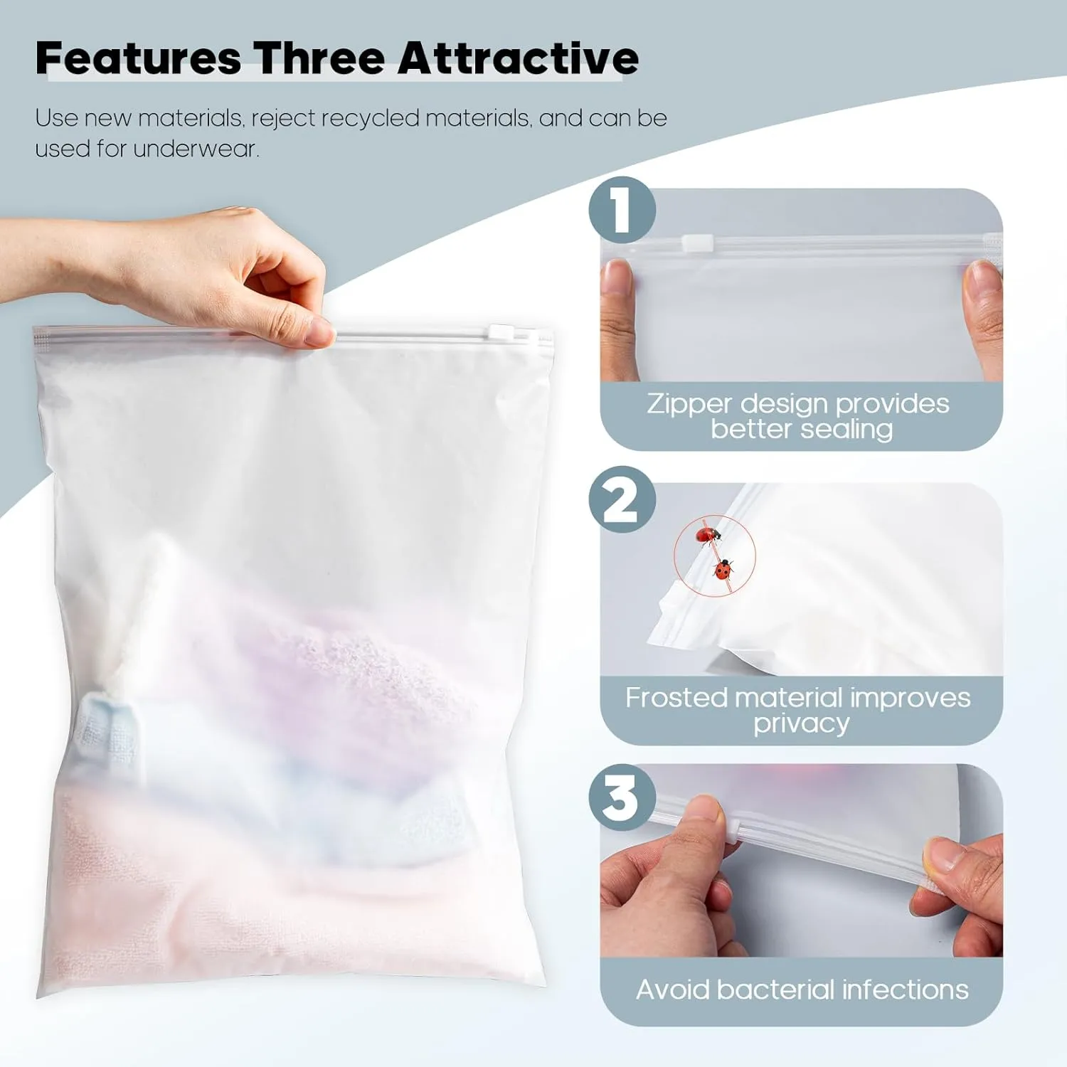 14x16 Inch Frosted Zipper Poly Bags for Clothing，50Pcs Plastic Packaging Bags for Small Businesses or Travel Storage, Clear Apparel Bag for Hoodies, Dress, Sweater | No Vent Holes