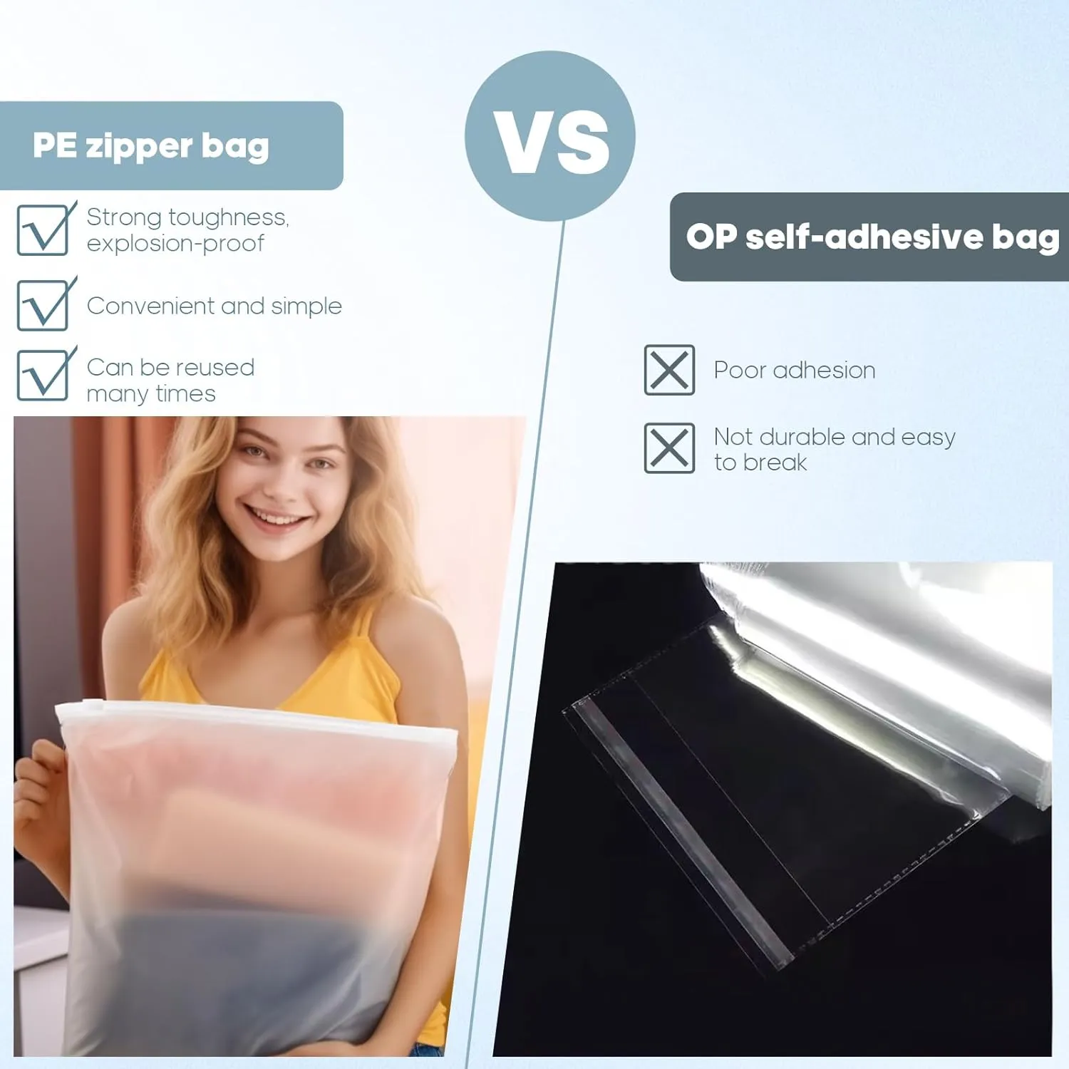 14x16 Inch Frosted Zipper Poly Bags for Clothing，50Pcs Plastic Packaging Bags for Small Businesses or Travel Storage, Clear Apparel Bag for Hoodies, Dress, Sweater | No Vent Holes