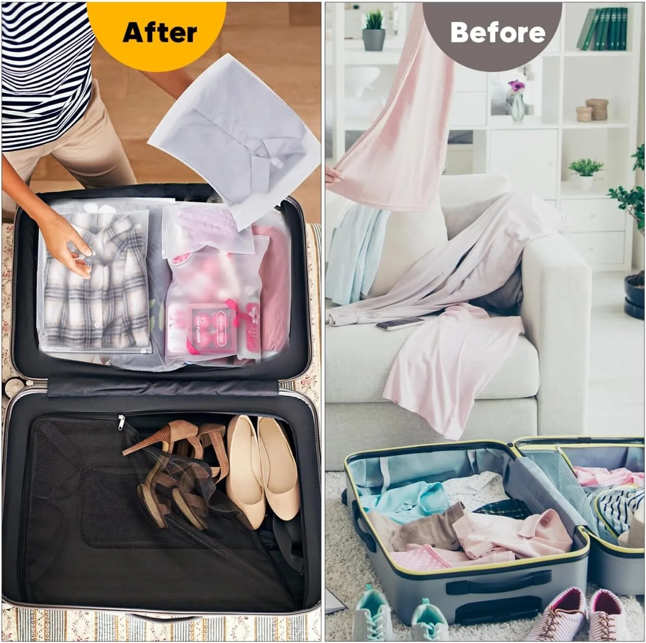 14x16 Inch Frosted Zipper Poly Bags for Clothing，50Pcs Plastic Packaging Bags for Small Businesses or Travel Storage, Clear Apparel Bag for Hoodies, Dress, Sweater | No Vent Holes