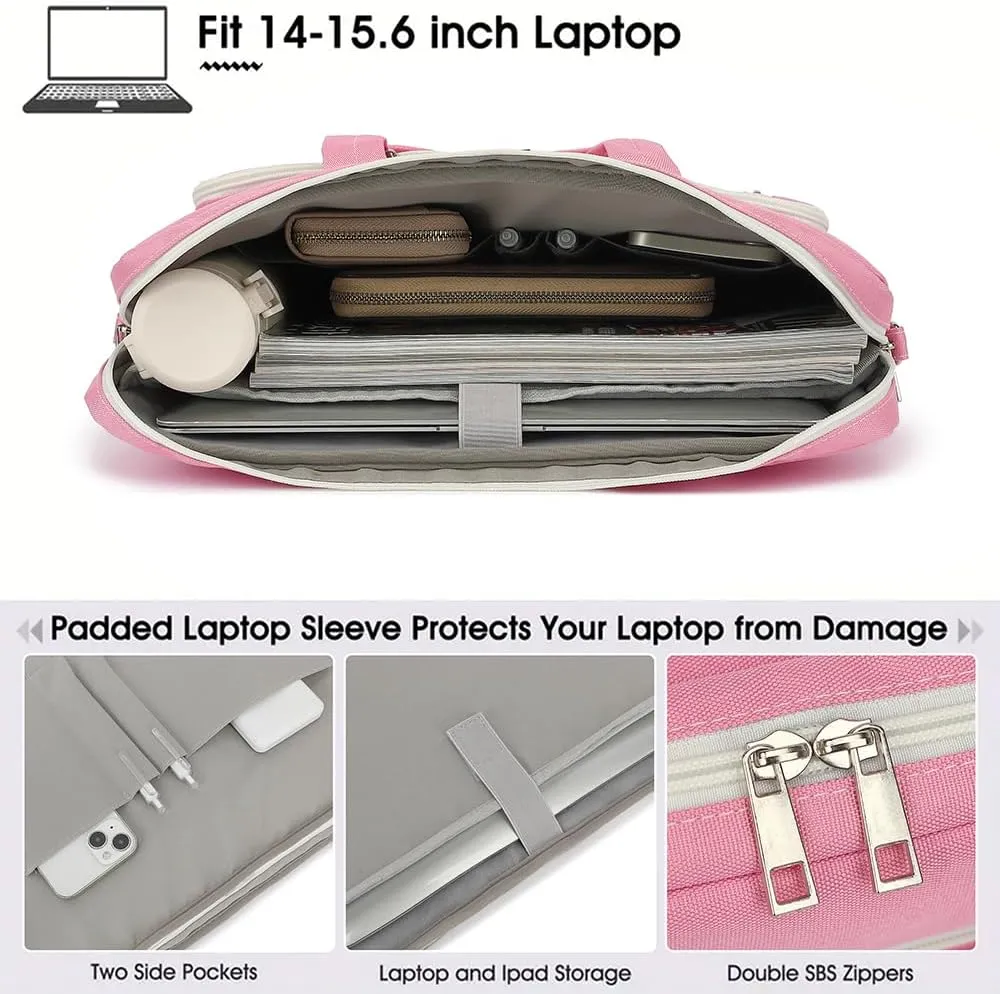 15-15.6 inch Laptop Shoulder Bag, for MacBook Pro 16, Hp Lenovo Dell 14 inch Waterproof Messenger Bag Case Sleeve (pink)