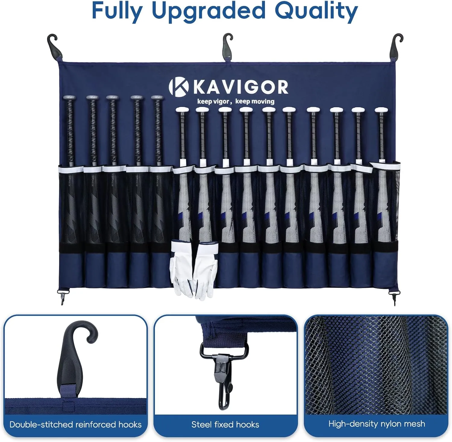 15-Bat Baseball/Softball Dugout Organizer - 900D Military-Grade Fabric & Reinforced Hooks, Holds Bats/Gloves on Fence