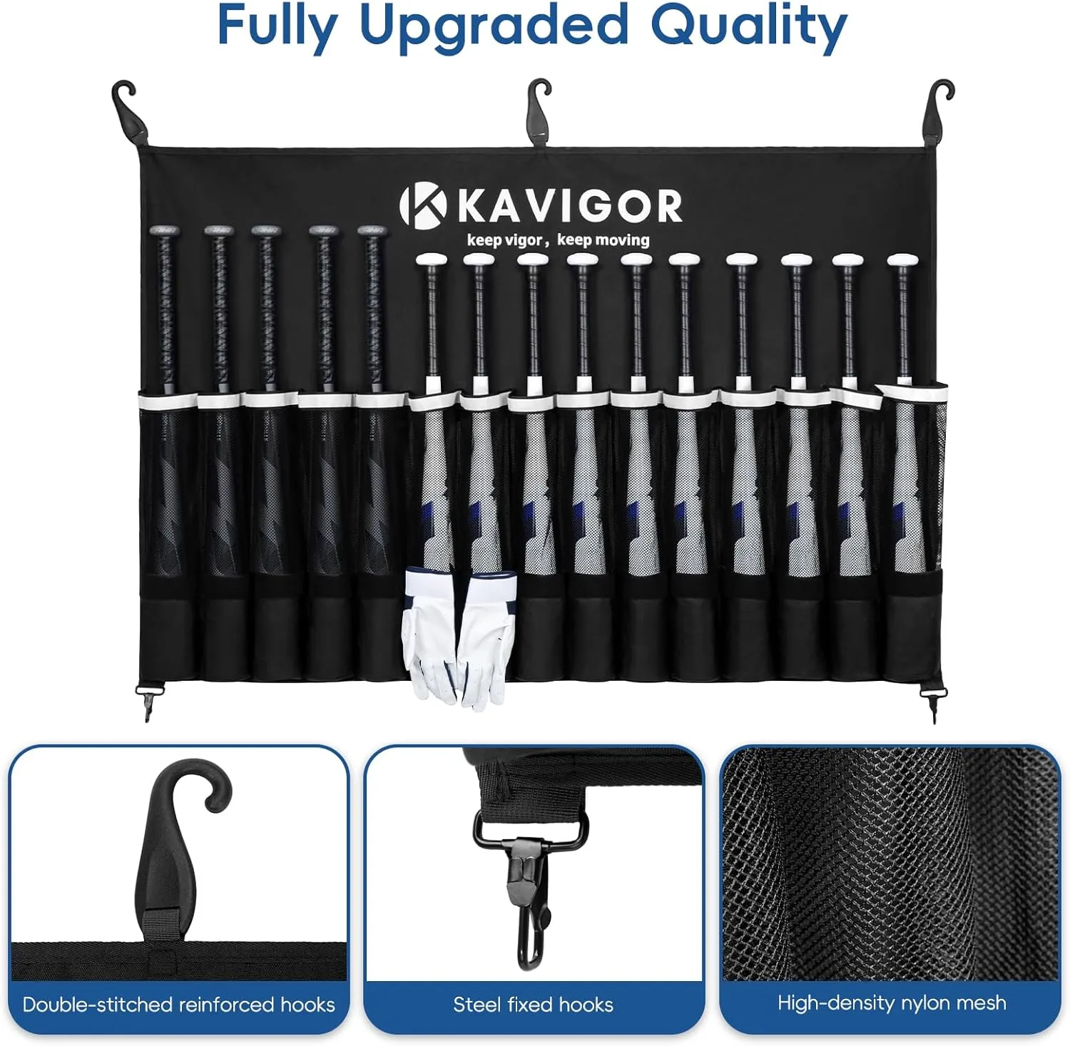 15-Bat Baseball/Softball Dugout Organizer - 900D Military-Grade Fabric & Reinforced Hooks, Holds Bats/Gloves on Fence