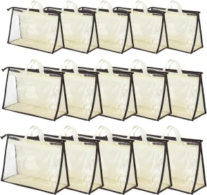 15 Pcs Purse Storage Organizers, 3-Sizes Clear Dust Bags for Handbags, Transparent Storage Bags with Zippers and Handles, Dust-proof Purse Protectors, Hanging Dust Cover Bag for Closet
