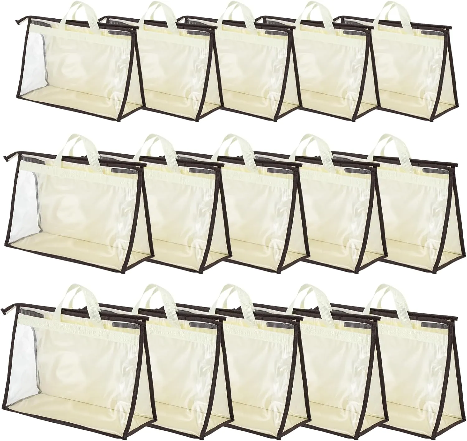 15 Pcs Purse Storage Organizers, 3-Sizes Clear Dust Bags for Handbags, Transparent Storage Bags with Zippers and Handles, Dust-proof Purse Protectors, Hanging Dust Cover Bag for Closet