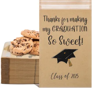150 Pcs 5 x 7.1 Inches Graduation Candy Cookie Gift Bags Self-adhesive Buffet Treat Bags Congrats Grad Kraft Paper Treat Gift Cases for Graduation Party Decoration Supplies