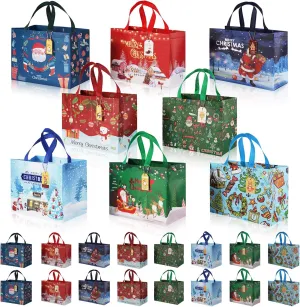 16 Pack Christmas Gift Bags with Gift Tags, Medium Size 12.8 X 9.8 X 6.7 Inches with Handle，Reusable Tote Bags For Xmas Gifts Wrapping, Presents, Shopping, Party