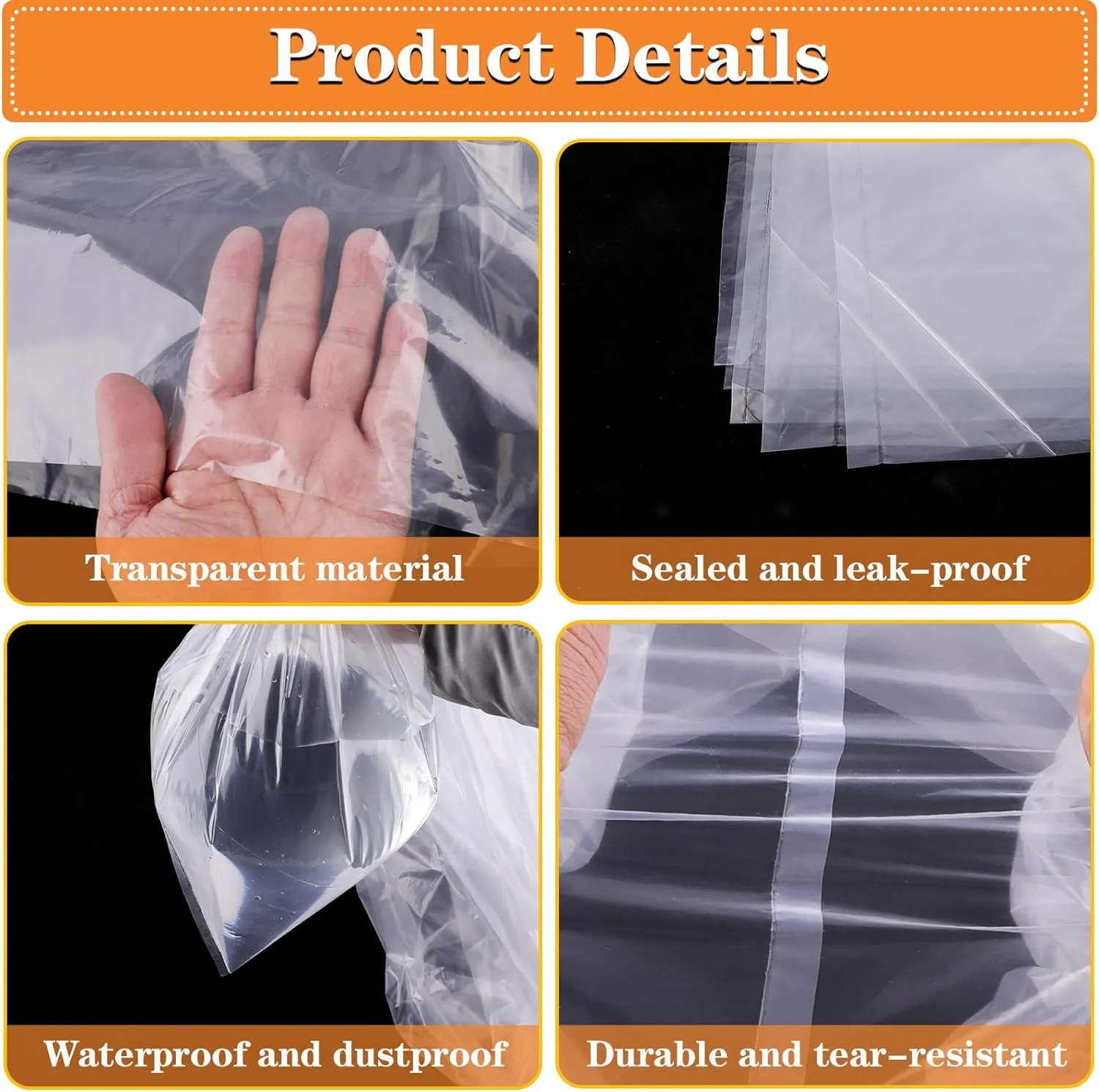 16 Pack Large Clear Plastic Bags, 40" x 60" Moistureproof Dustproof Large Storage Bags, Reusable Giant Extra Luggage Storage Bags for Luggage, Suitcase,Furniture, Chair, Kids Bike (Include 16 Ties)