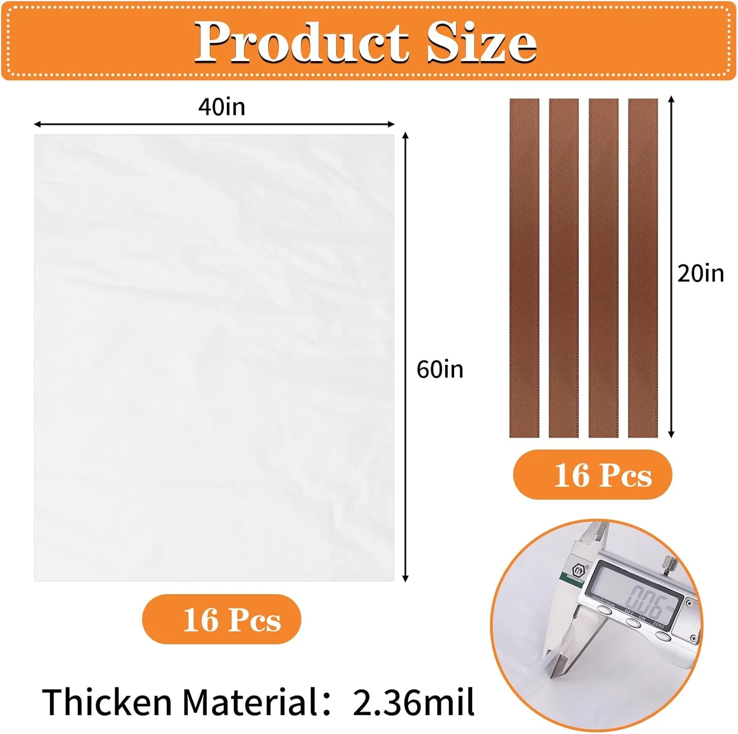 16 Pack Large Clear Plastic Bags, 40" x 60" Moistureproof Dustproof Large Storage Bags, Reusable Giant Extra Luggage Storage Bags for Luggage, Suitcase,Furniture, Chair, Kids Bike (Include 16 Ties)