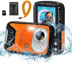 16FT Underwater Camera with Floating Strap and 32G Card, 30MP 18X Zoom Rechargeable Waterproof Camera for Snorkeling Swimming