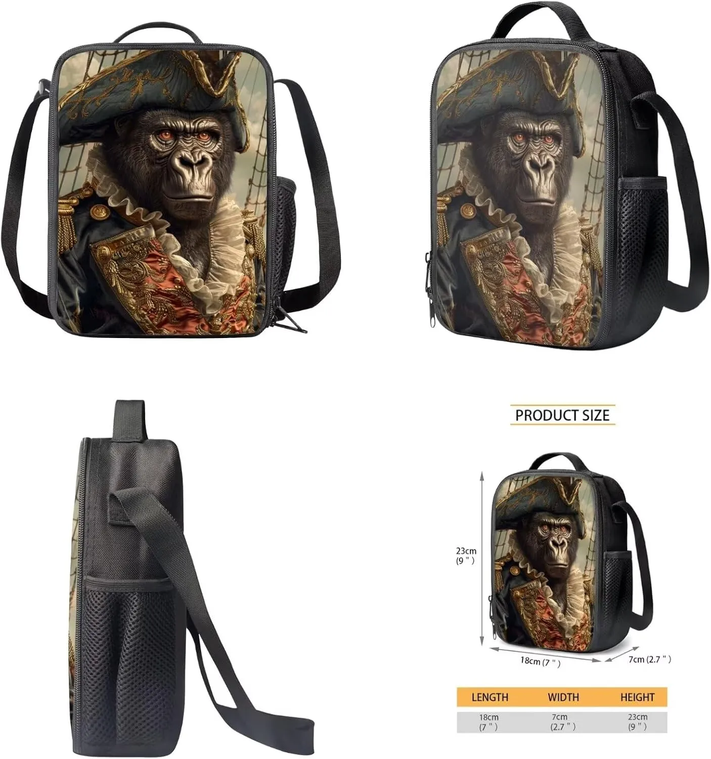 17 Inch Animal Print School Backpack And Lunch Box Set for Kids Lightweight Amazing Gorilla Backpack for Boys Girls Sturdy School Bag with Insulated Lunchbox Pencil Case Student Bookbag