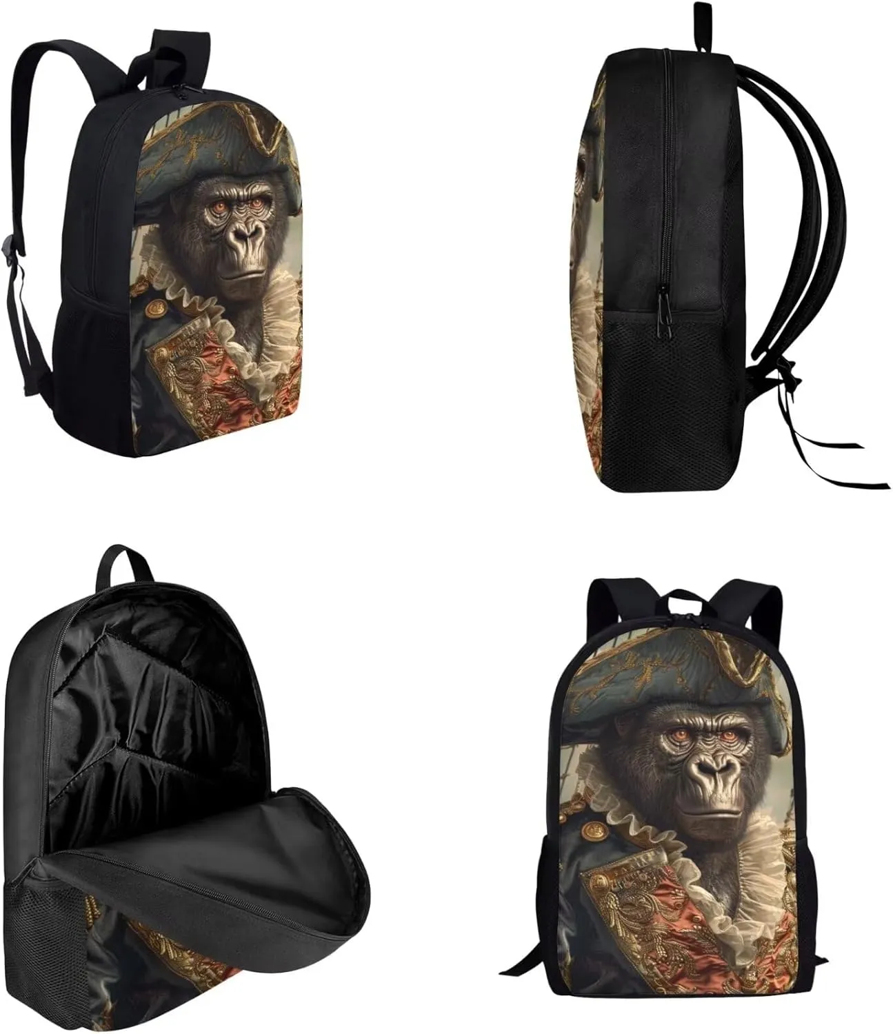 17 Inch Animal Print School Backpack And Lunch Box Set for Kids Lightweight Amazing Gorilla Backpack for Boys Girls Sturdy School Bag with Insulated Lunchbox Pencil Case Student Bookbag