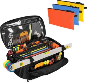 17-Inch Tool Bag with 3 Tool Pouches, Tool Storage Organizer for Men with Anti-friction and Padded Bottom, Tactical Range Bag, Multi-functional Work Bag for Repairman, Electrician, Carpenter