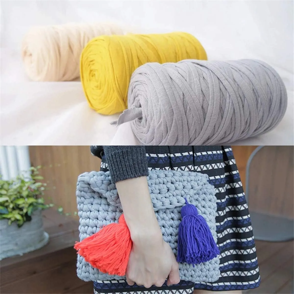 1PCS 250g 8.1oz Soild Color Fancy Yarns DIY Bag Handbag Carpet Cushion Cotton Cloth T-Shirt Yarn Knitting Crochet Yarn Pet Cave Basket Crochet Bag Fabric Yarn
