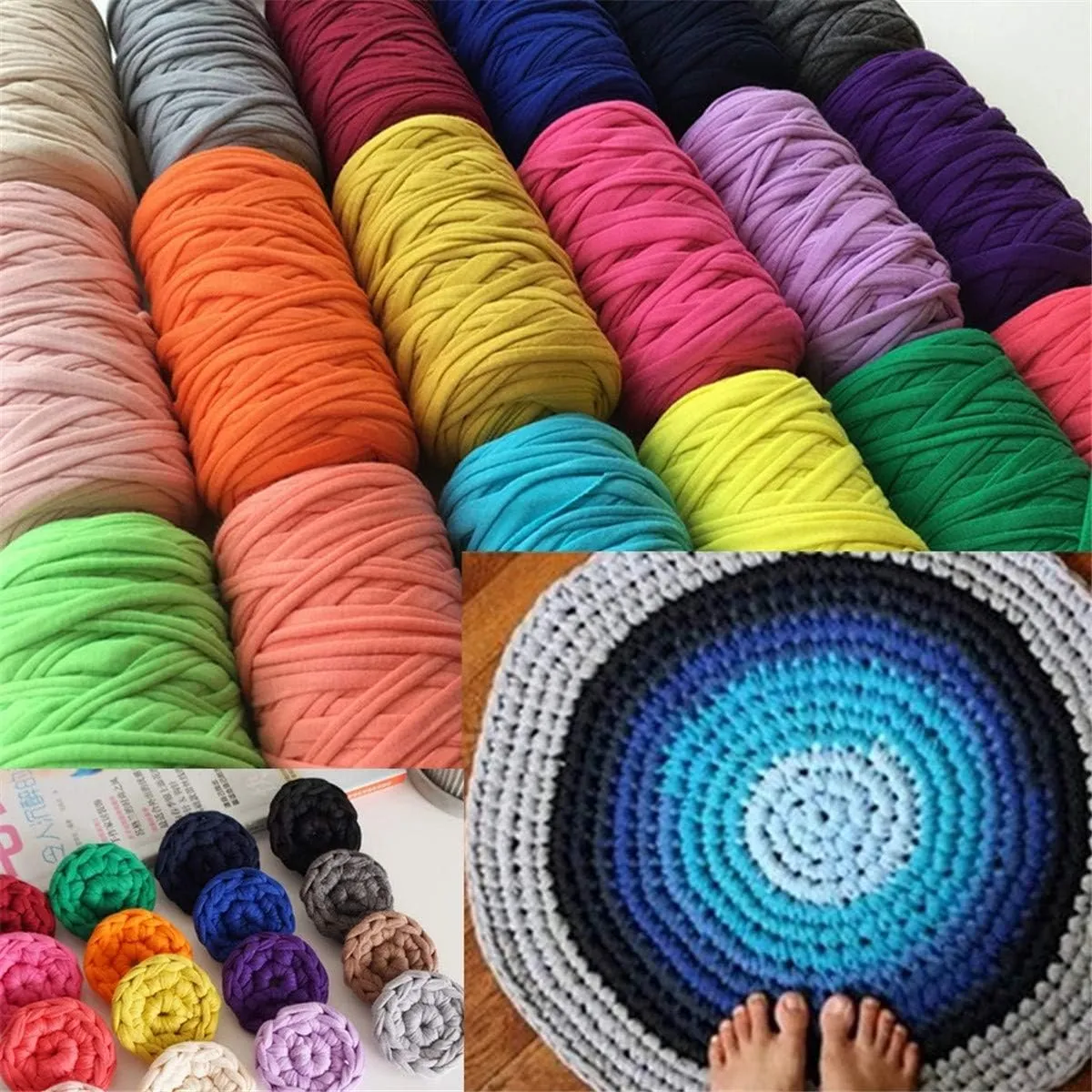 1PCS 250g 8.1oz Soild Color Fancy Yarns DIY Bag Handbag Carpet Cushion Cotton Cloth T-Shirt Yarn Knitting Crochet Yarn Pet Cave Basket Crochet Bag Fabric Yarn
