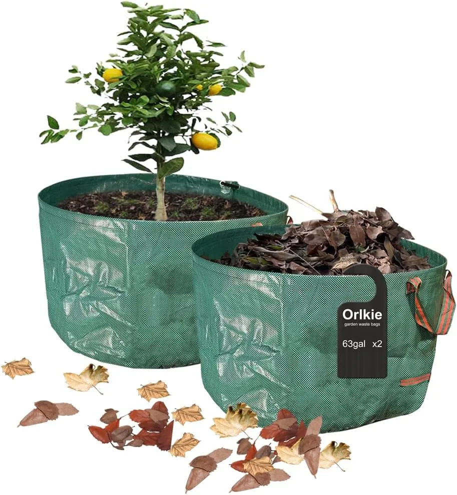 2-Pack 63 Gallons Lawn Garden Waste Bags Reusable.Collapsible Bags with 3 Reinforced Handles for Lawn Yard Pool Plant Trash Trimming Gardening Trash Containers