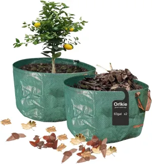 2-Pack 63 Gallons Lawn Garden Waste Bags Reusable.Collapsible Bags with 3 Reinforced Handles for Lawn Yard Pool Plant Trash Trimming Gardening Trash Containers
