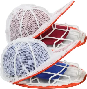 2 Pack Hat Washer Cage for Washing Machine, Baseball Cap Washing Cage with Laundry Mesh Bag, Hat Cleaner/Cleaning Protector for Flat & Curved Hats, Hat Holder(White)