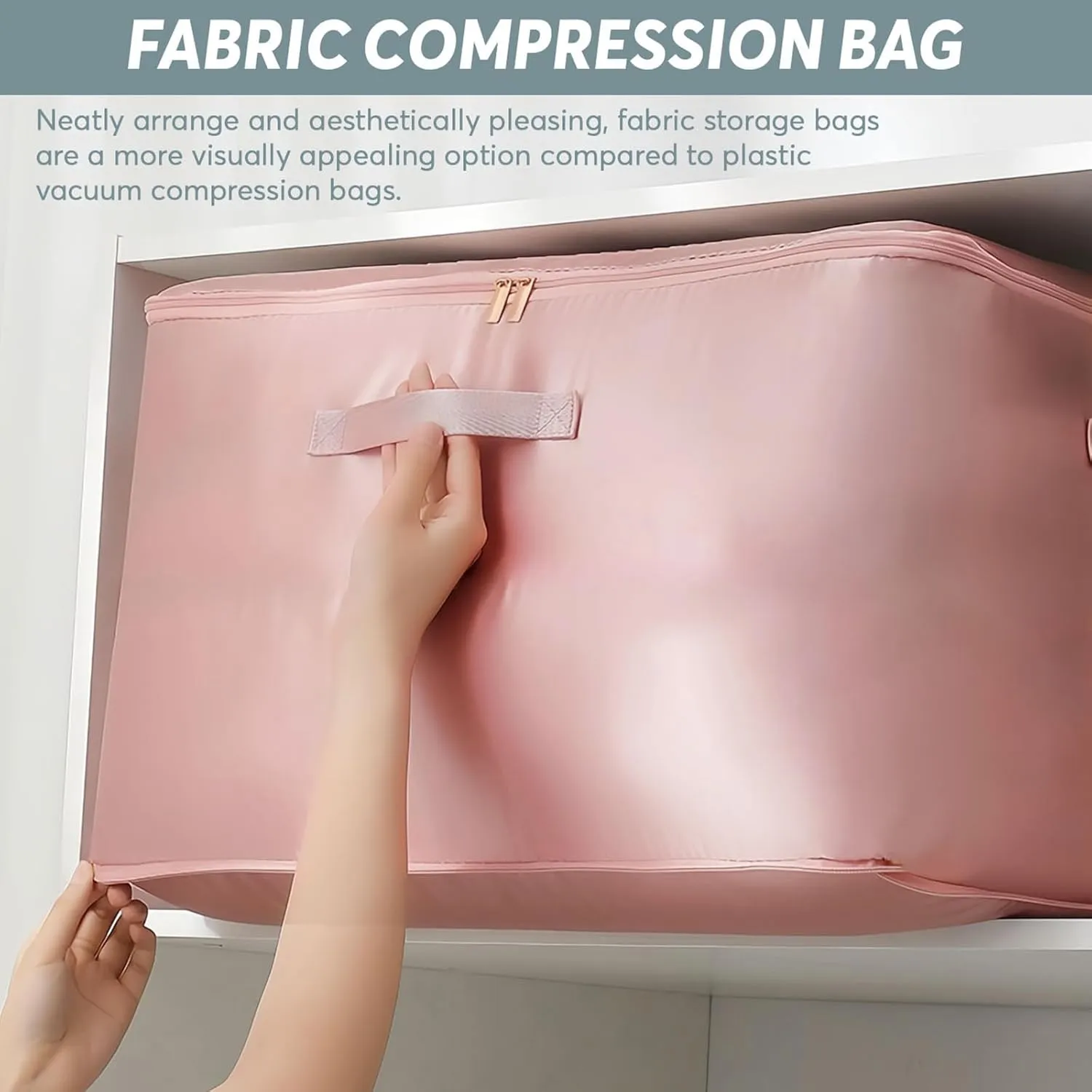 2 Pcs Ultra Space Saving Self Compression Organizer, Comforter Storage Bag, Moving Bag for Comforters, Clothes, Blankets, Bedding, College (54×42×60cm, Beige)