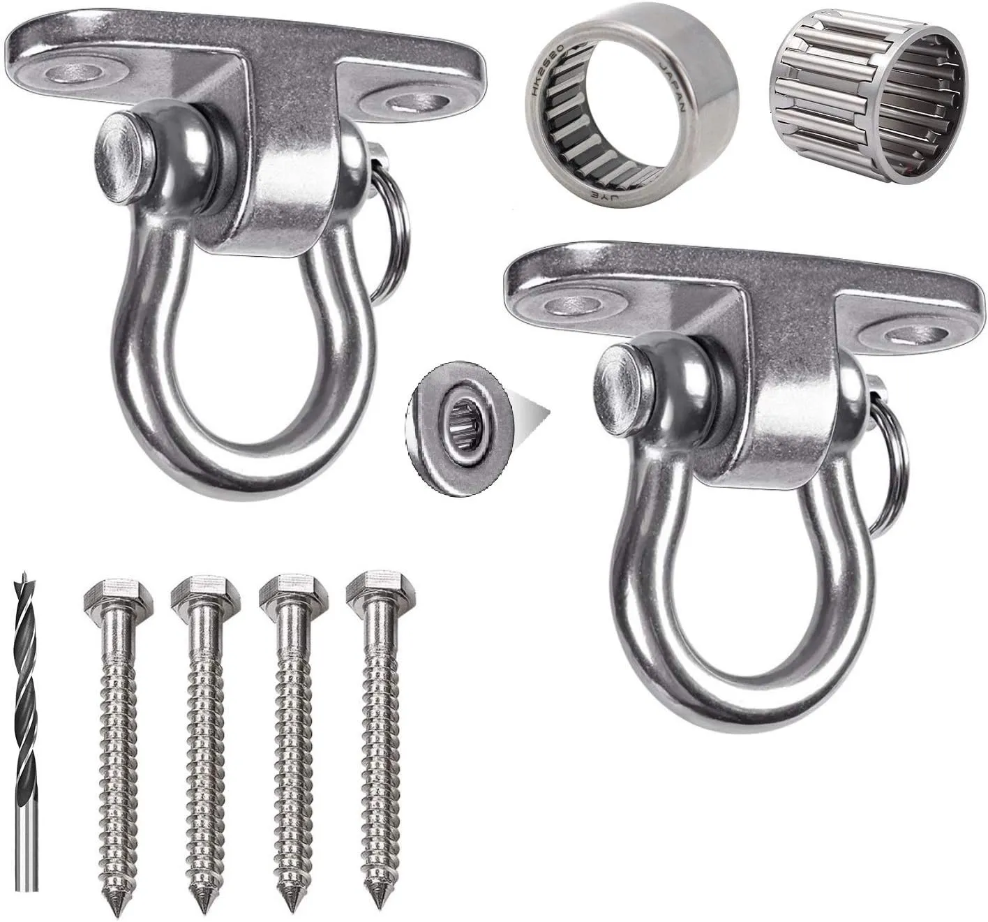 2 Sets of Silent Bearing Swing Hangers,Heavy Duty 180° Rotate Swing Swivel Hook, 1500LB Capacity Wooden Concrete Playground Yoga Hammock Chair Rope Punching Bag Porch Swing Sets