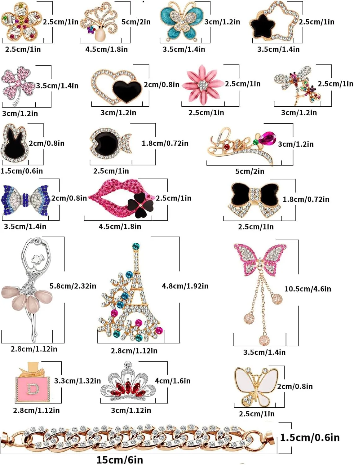 20 Pcs Bag & Shoe Charms Set - Assorted Designs with Sparkle Rhinestones Imitation pearls | Decorative Clips for Hole-Patterned Accessories