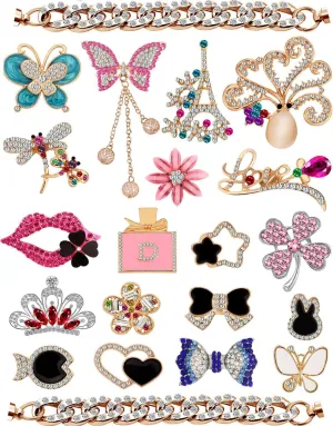 20 Pcs Bag & Shoe Charms Set - Assorted Designs with Sparkle Rhinestones Imitation pearls | Decorative Clips for Hole-Patterned Accessories