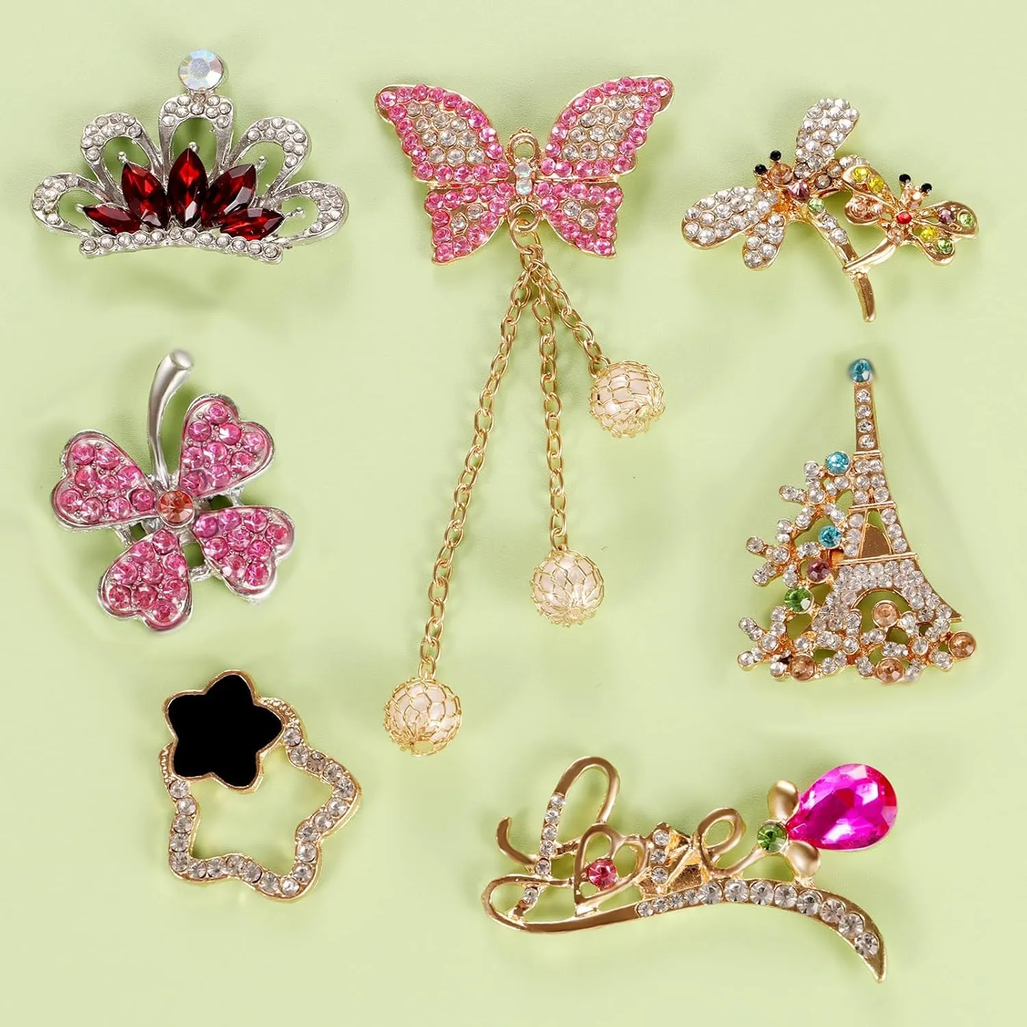 20 Pcs Bag & Shoe Charms Set - Assorted Designs with Sparkle Rhinestones Imitation pearls | Decorative Clips for Hole-Patterned Accessories