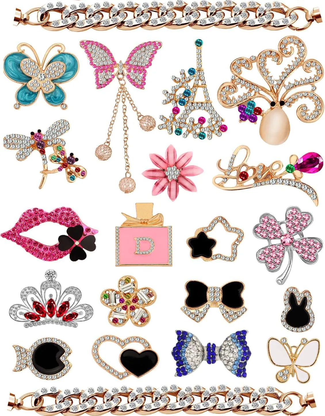 20 Pcs Bag & Shoe Charms Set - Assorted Designs with Sparkle Rhinestones Imitation pearls | Decorative Clips for Hole-Patterned Accessories