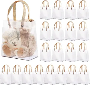 20 Pcs Clear Plastic Gift Bags with Handles,Small Reusable Plastic Gift Wrap Bags,Party Favor Bags for Wedding Birthday Baby Shower DIY(5.9 x 5.1 x 2.4 Inch)