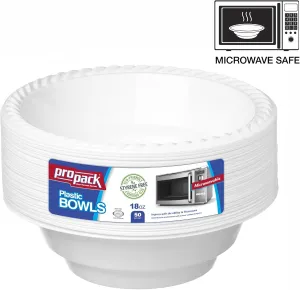 [200 Count] Disposable Plastic White 18 oz Heavy Weight Bowls, Great For Weddings, Home, Office, School, Party, Picnics, Take-out, Fast Food, Outdoor, Events, Or Every Day Use