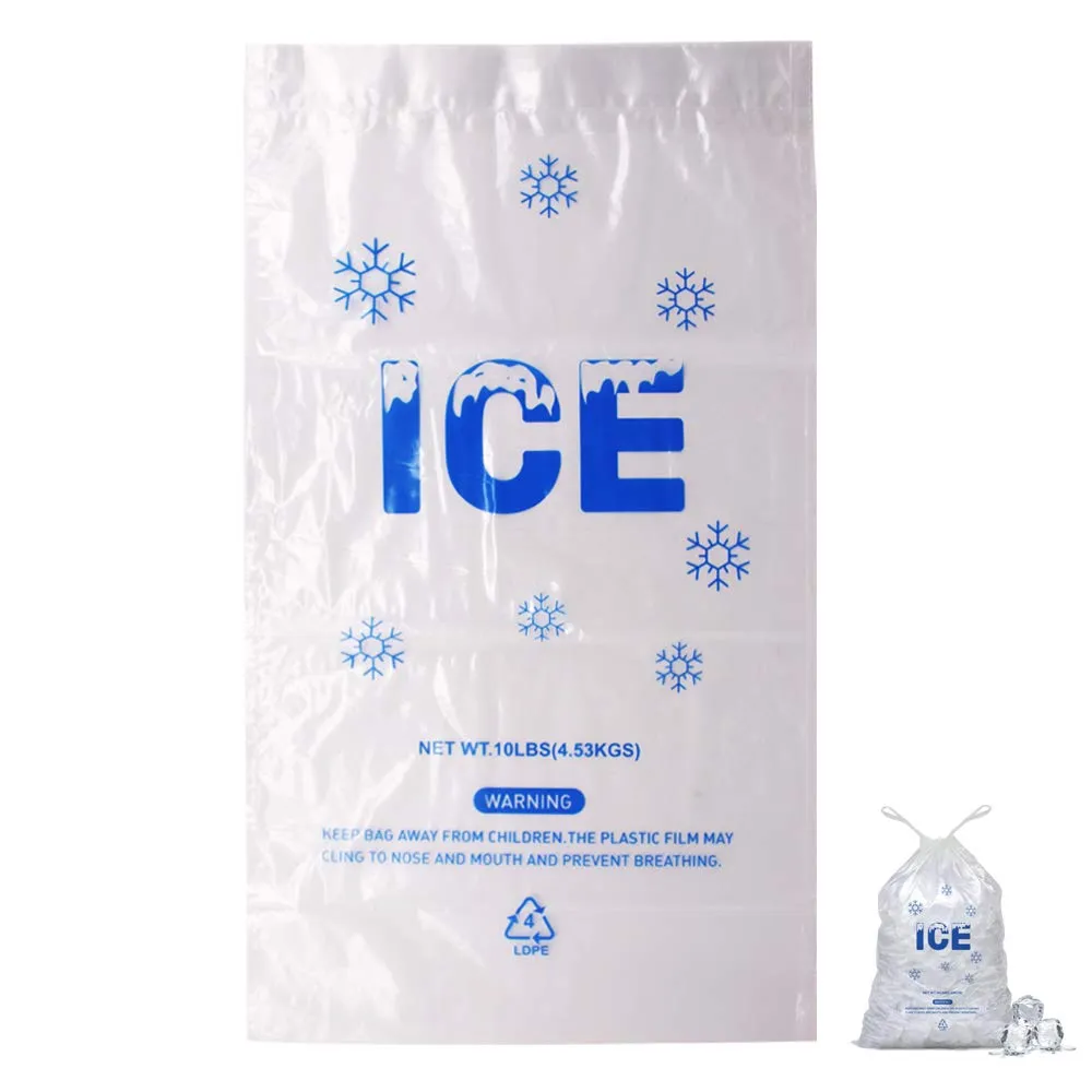 200 PACK 10 lb. Drawstring Ice Bags 12 x 21 Inch Heavy-Duty Plastic Ice Bags with Draw String (2mil Thickness)