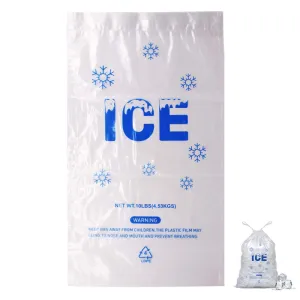 200 PACK 10 lb. Drawstring Ice Bags 12 x 21 Inch Heavy-Duty Plastic Ice Bags with Draw String (2mil Thickness)