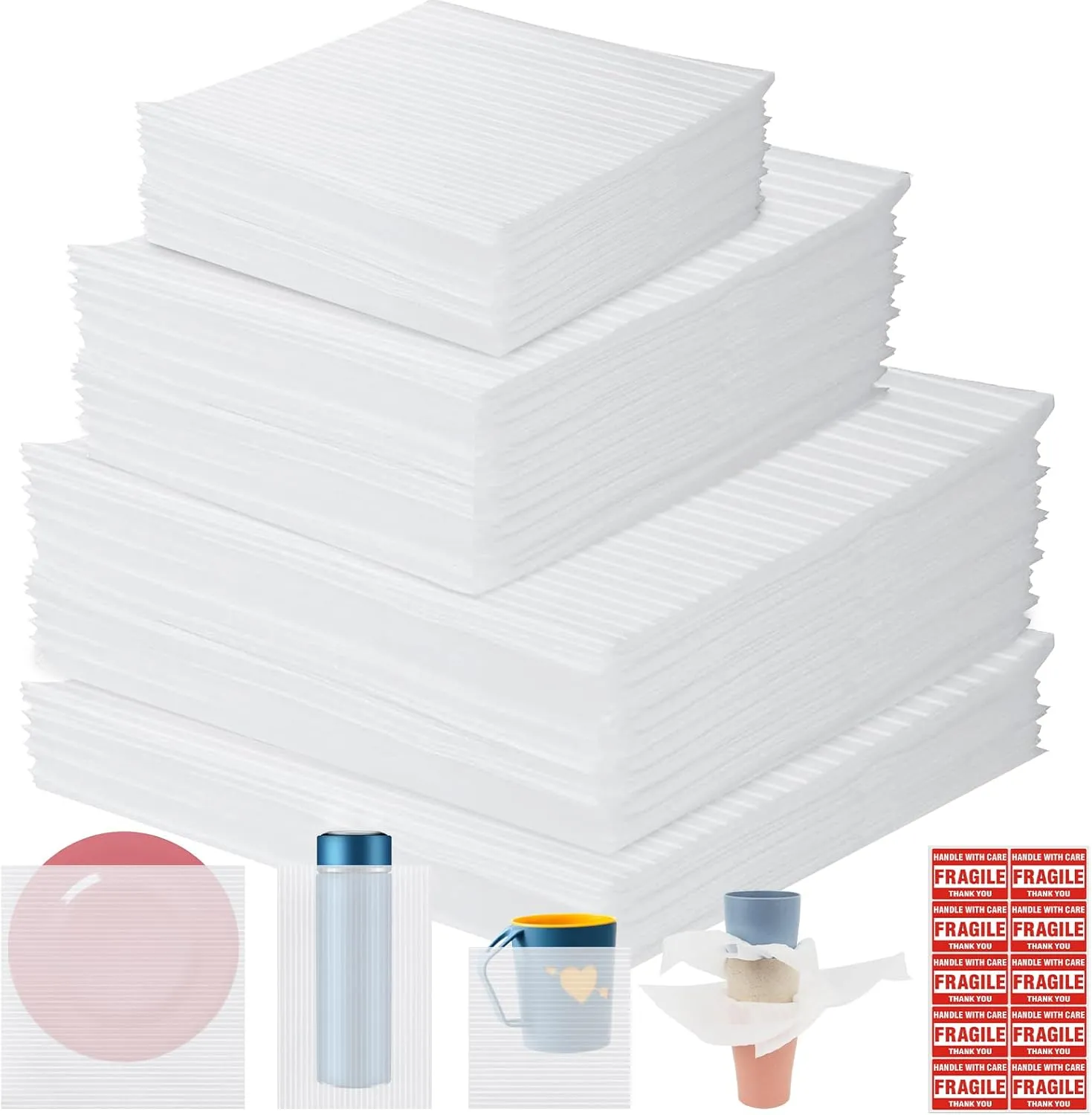 200 Pack Foam Pouches,3 Sizes Cushion Foam Pouch with 12x12 Inch Foam Wrap Sheets for Moving, Packing, Transportation and Storage, Moving Supplies Incidental Fragile Labels