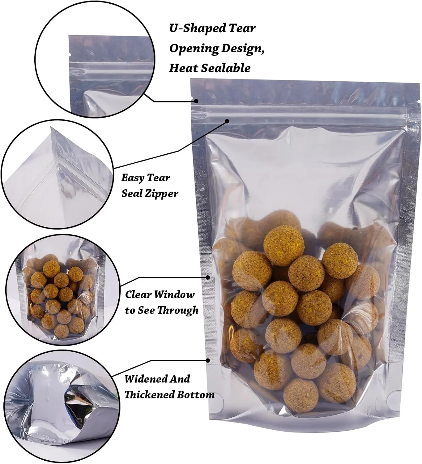 200 Pack Mylar Bags for Food Storage Resealable Aluminum Foil Clear Stand Up Pouch with Front Window 5.91×8.66 Inch Reusable Zipper Lock Food Packaging Heat Seal Bags for Small Business and Home
