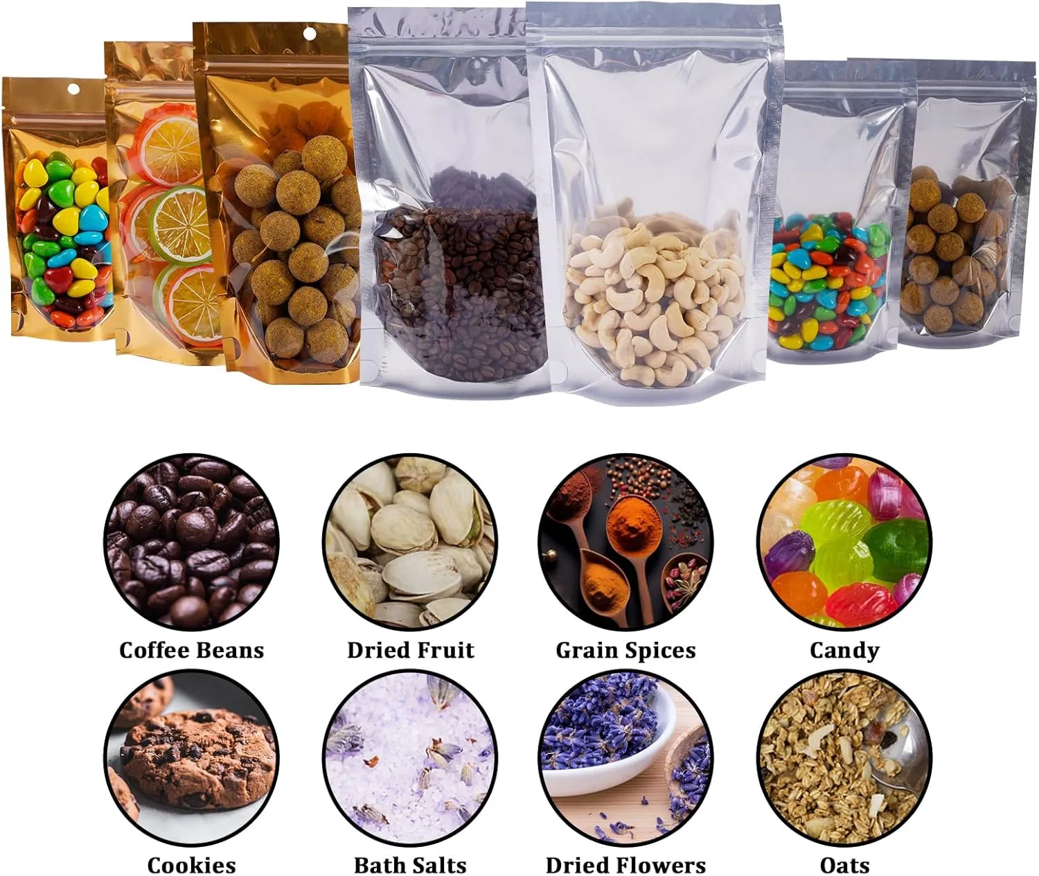 200 Pack Mylar Bags for Food Storage Resealable Aluminum Foil Clear Stand Up Pouch with Front Window 5.91×8.66 Inch Reusable Zipper Lock Food Packaging Heat Seal Bags for Small Business and Home