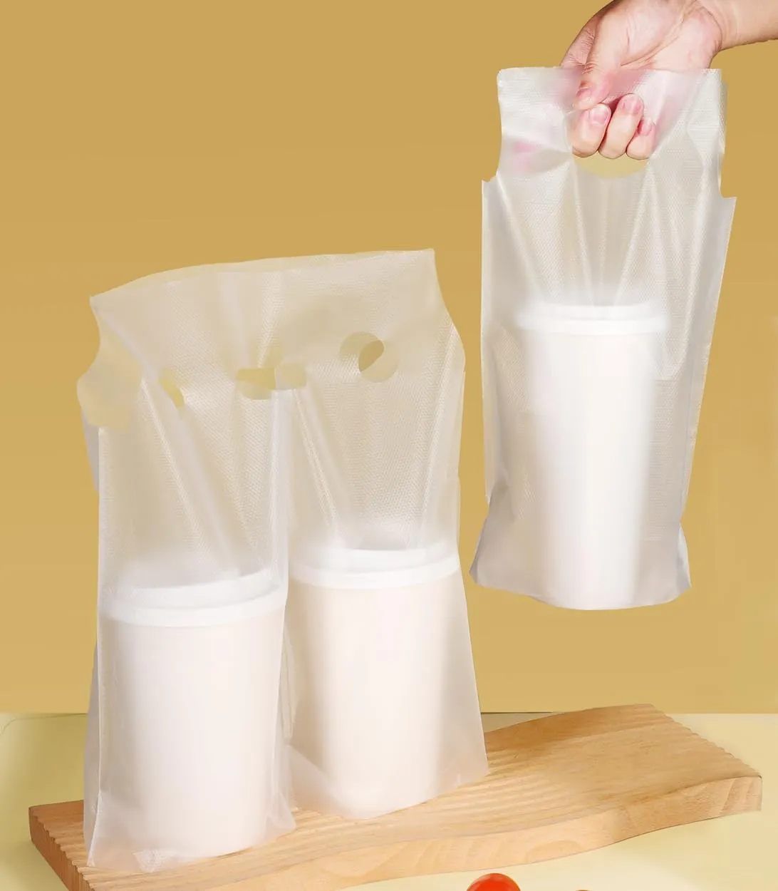 200 Pcs Drink Carrier for Delivery, Clear Plastic Carrier with Handle for Coffee/Tea/Juice, Portable Take Out Bags (1 and 2 Cups, 200Pack)