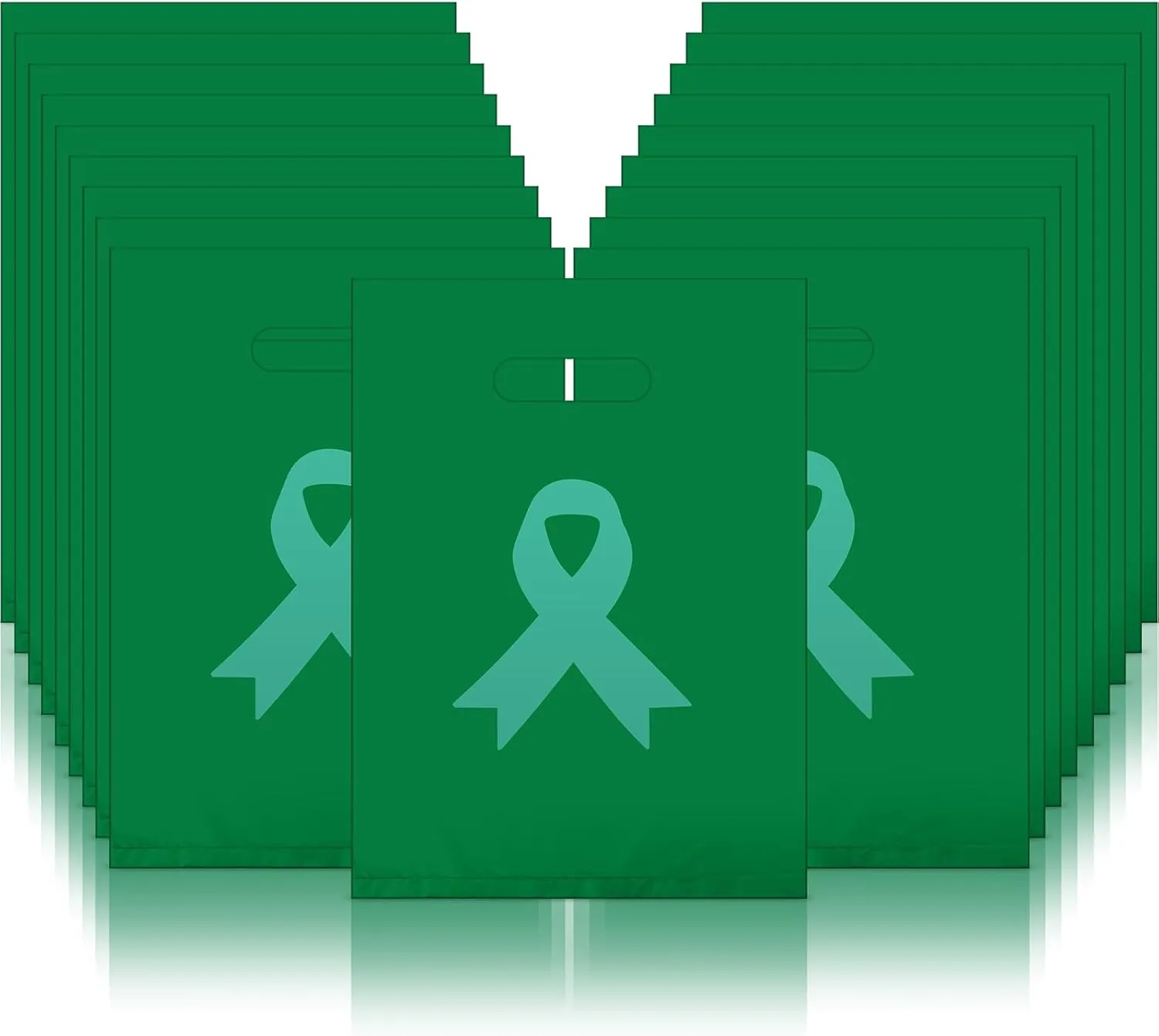 200 Pcs Mental Health Awareness Party Favor Bags, 9 x 12 Ribbon Plastic Merchandise Store Bags with Handles for Retail Shopping Gift Wrapping Party Treat(Green)