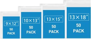 200 PCS Plastic Bags - Reclosable Baggies 4 Sizes (9x12 10x13 13x15 13x18 Inch), Extra Thick Plastic Zipper Bags for Food Storage, Crafts, Jewelry & Small Parts Organization