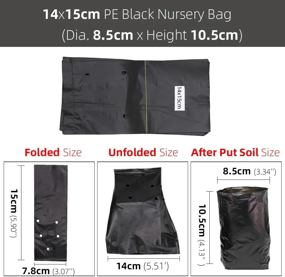 200pcs Black Nursery Grow Bags, Thickened Plastic Nursery Bags, Gardening Seed Plant Bags, Plant Grow Bags with Pores(14x15cm)