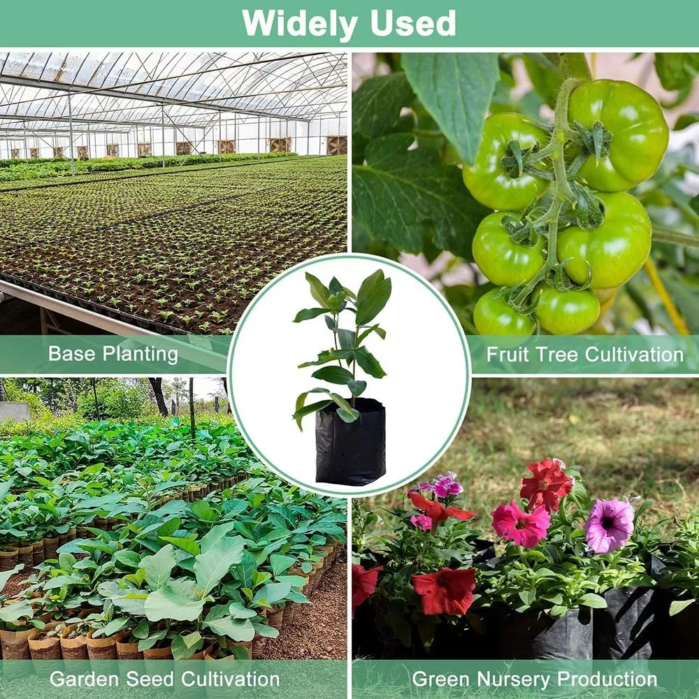 200pcs Black Nursery Grow Bags, Thickened Plastic Nursery Bags, Gardening Seed Plant Bags, Plant Grow Bags with Pores(14x15cm)