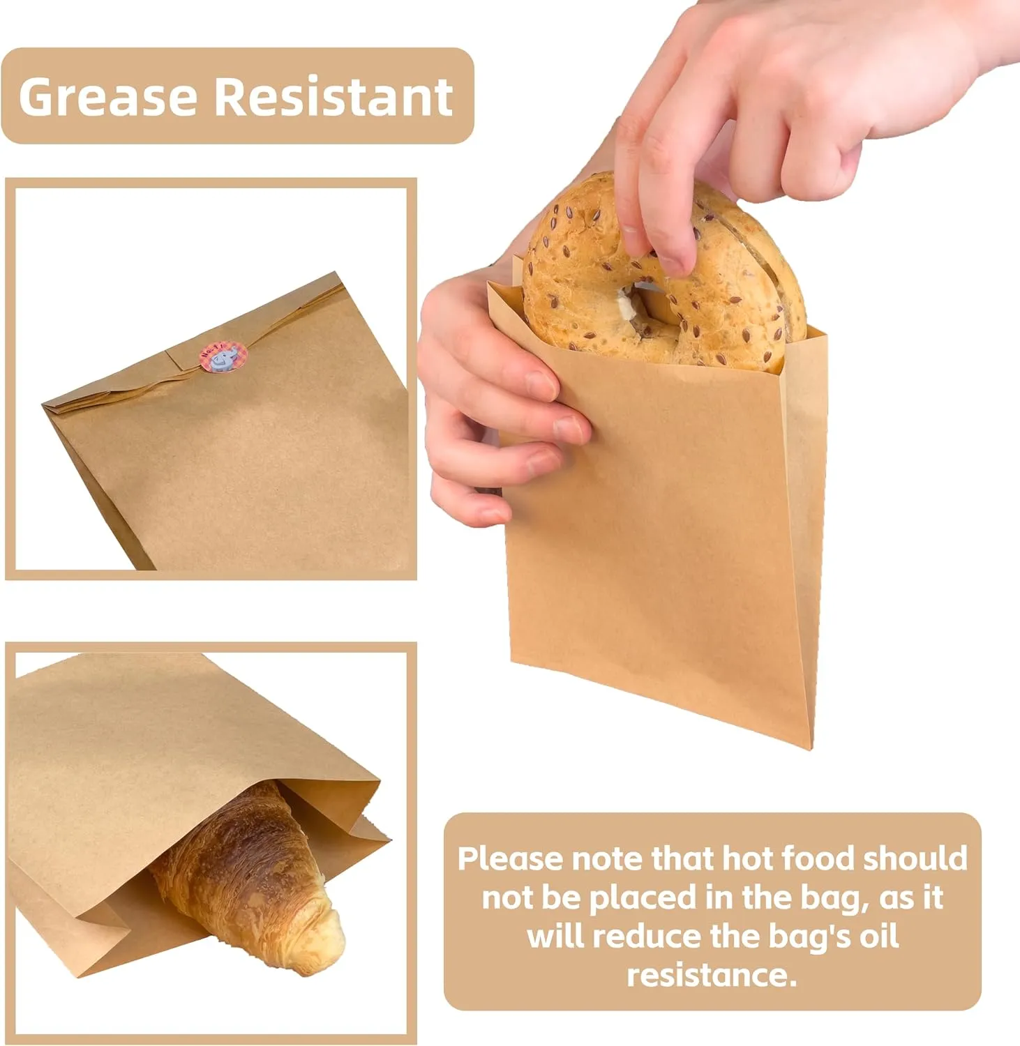 200pcs Grease Resistant Brown Paper Sandwich Bags with Stickers, 5.5x7.5x2 inches, Serve As Small Bakery, Snacks, Treats and Lunch Take Out Bags.